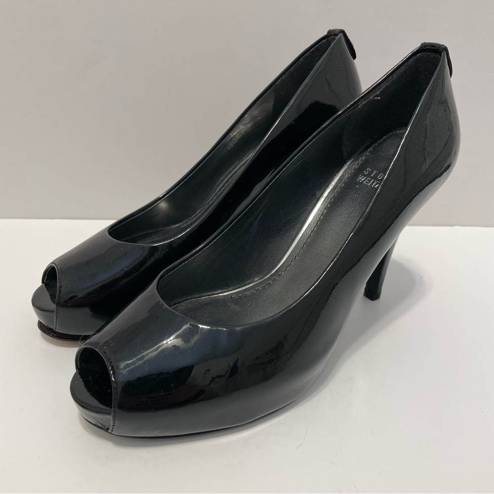Stuart Weitzman Black Patent Leather Peep-toe Platform Pumps Size 7